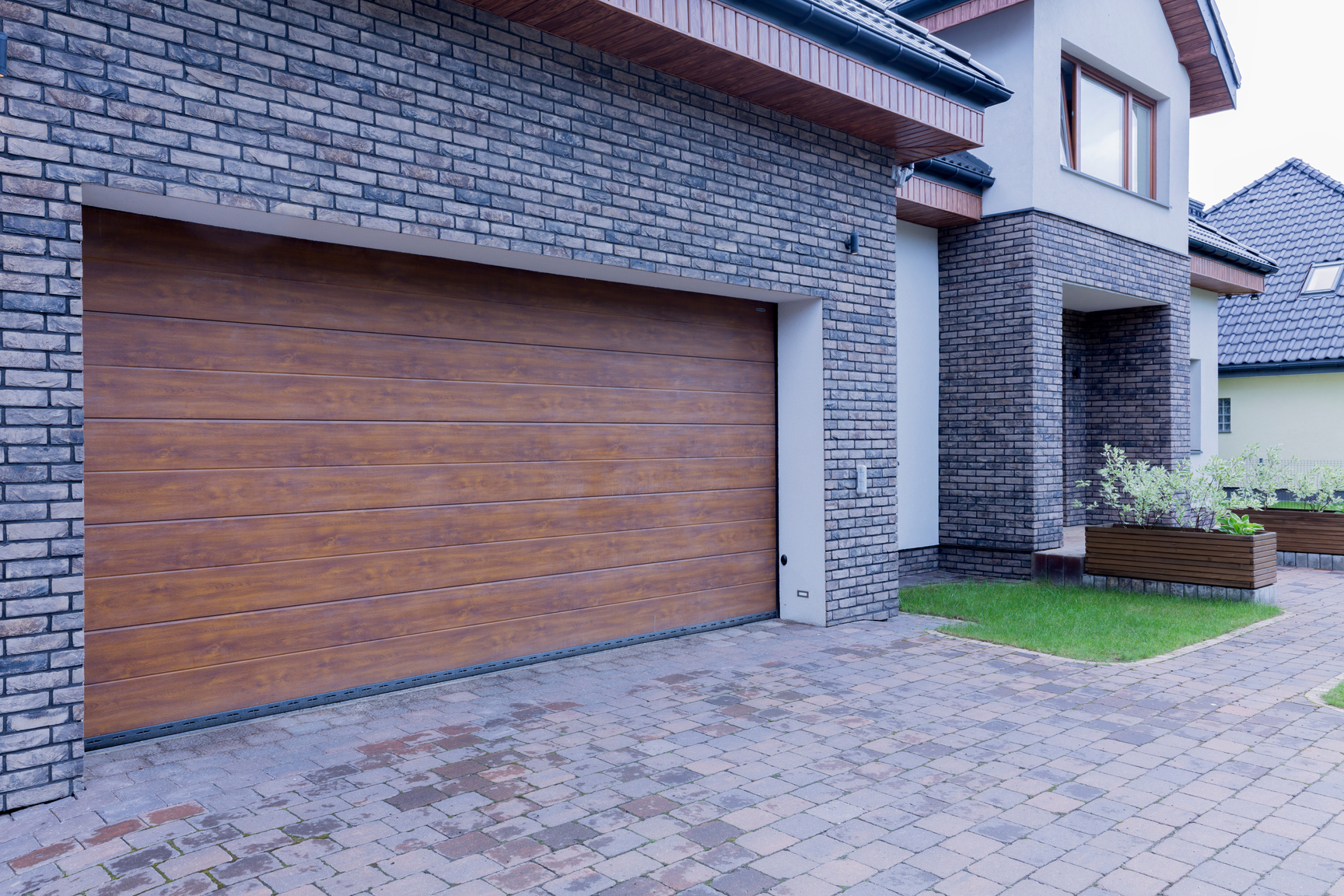 Wooden garage door of detached house